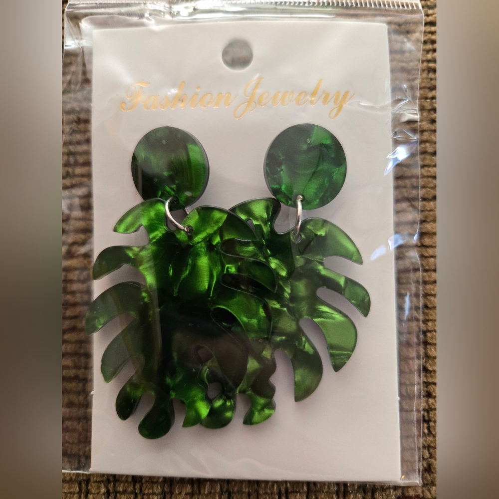 Green Leaf Statement Earrings